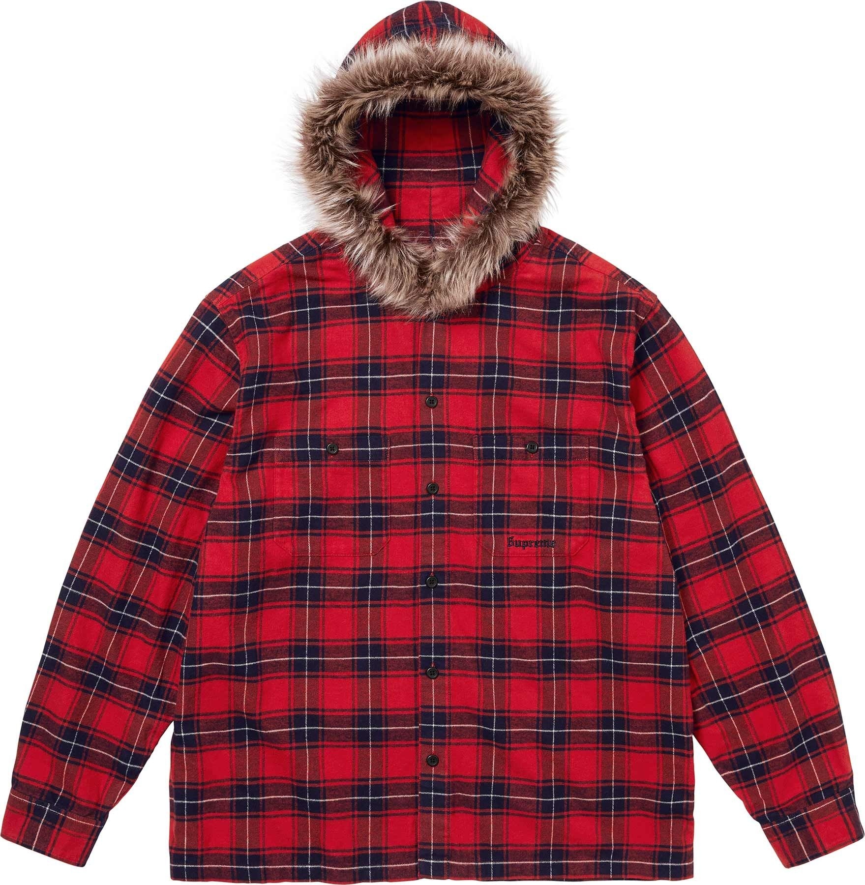 Fur Trim Flannel Hooded Shirt view 2